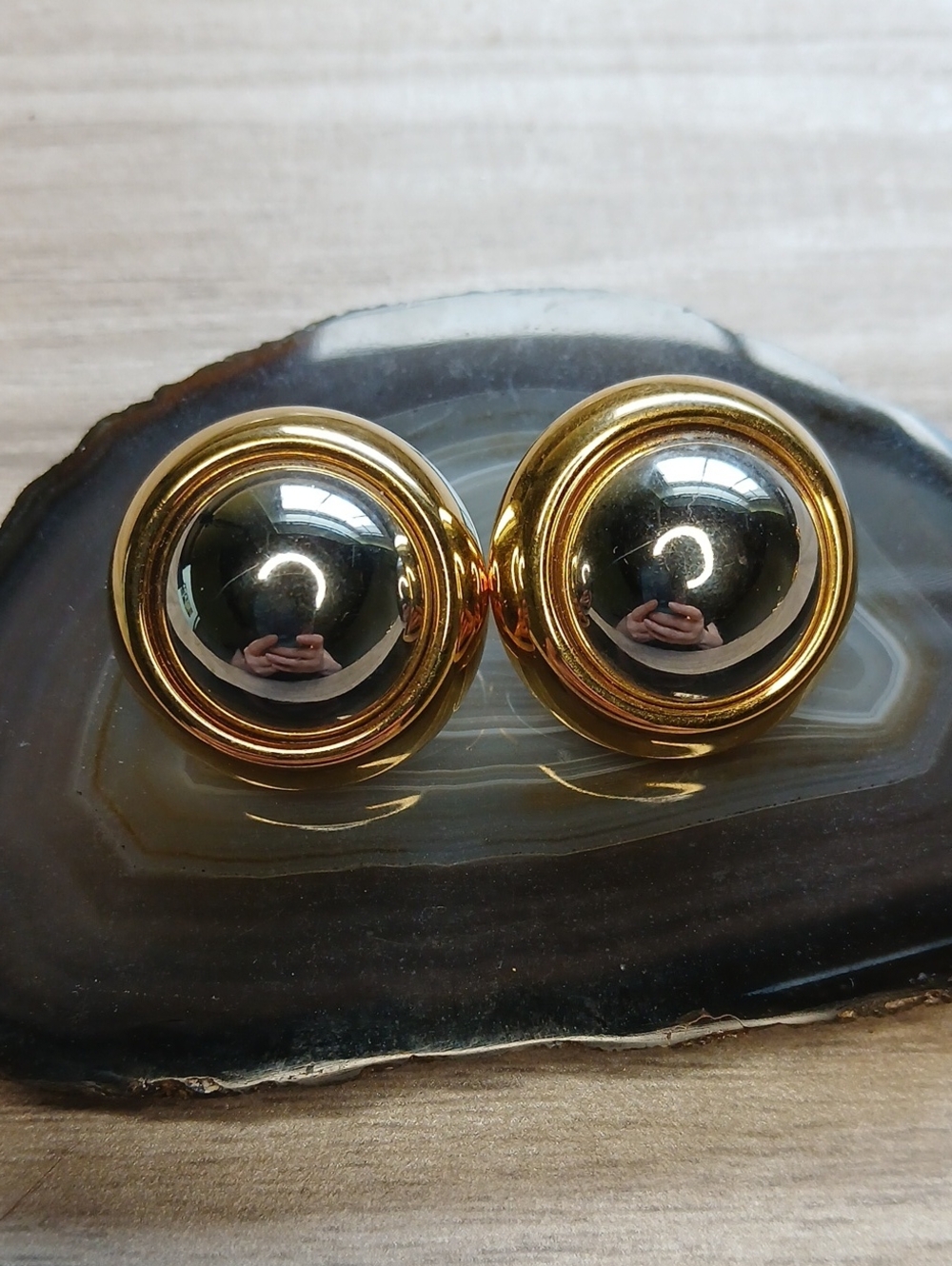 5 For $25 VTG Liz Claiborne Shiny Gold Dome Button Earrings